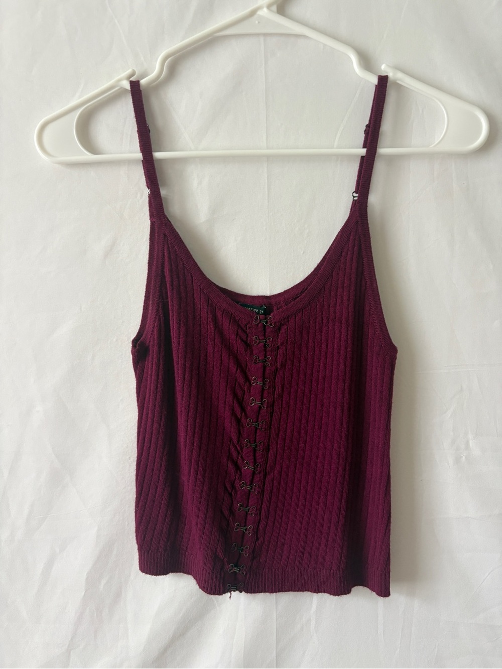 Forever 21 Purple Ribbed Knit Hook Eye Closure Tank Top